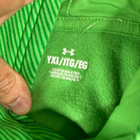 Under Armour Hoodie Boys Size XL Green Striped Pullover Logo Sweatshirt - Picture 5 of 9